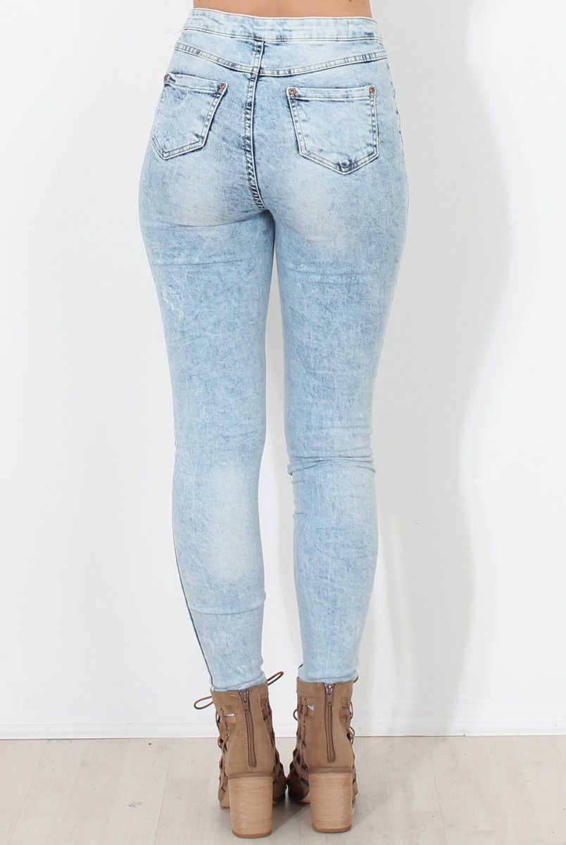 Light Acid Ripped Knee Skinny Jeans - Rea-Jeans