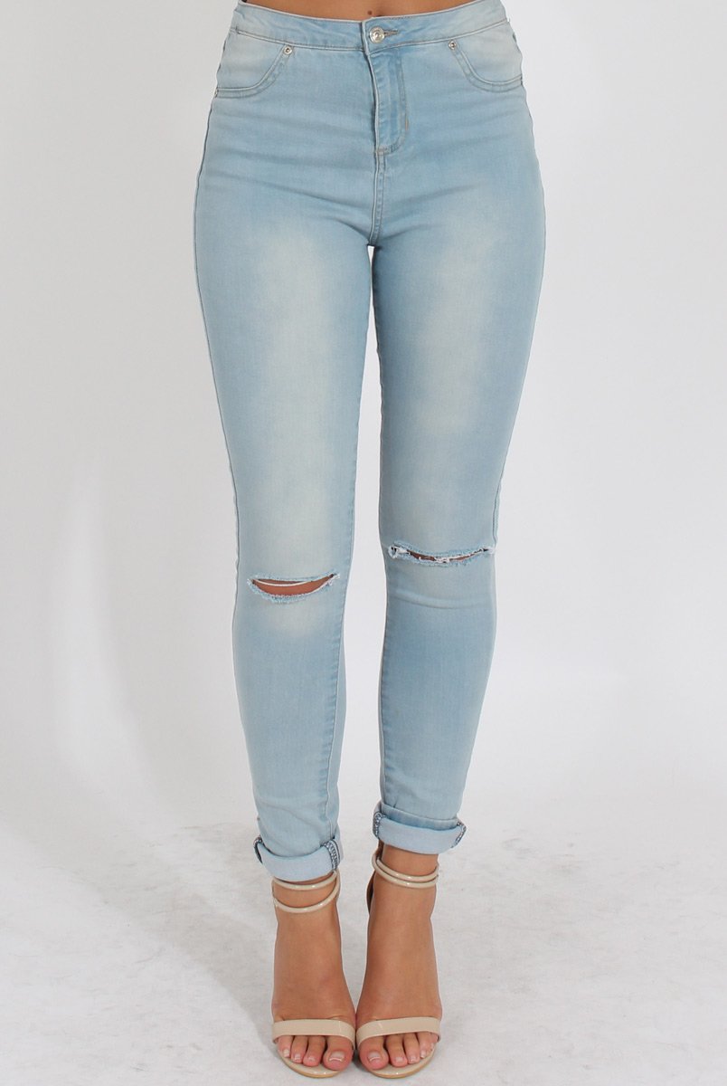 Light Acid Ripped Knee Skinny Jeans - Revon-Jeans