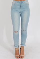 Light Acid Ripped Knee Skinny Jeans - Revon-Jeans