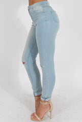 Light Acid Ripped Knee Skinny Jeans - Revon-Jeans