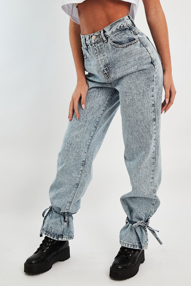 Light Blue Ankle Tie Straight Leg Jeans - Jasmine-Jeans