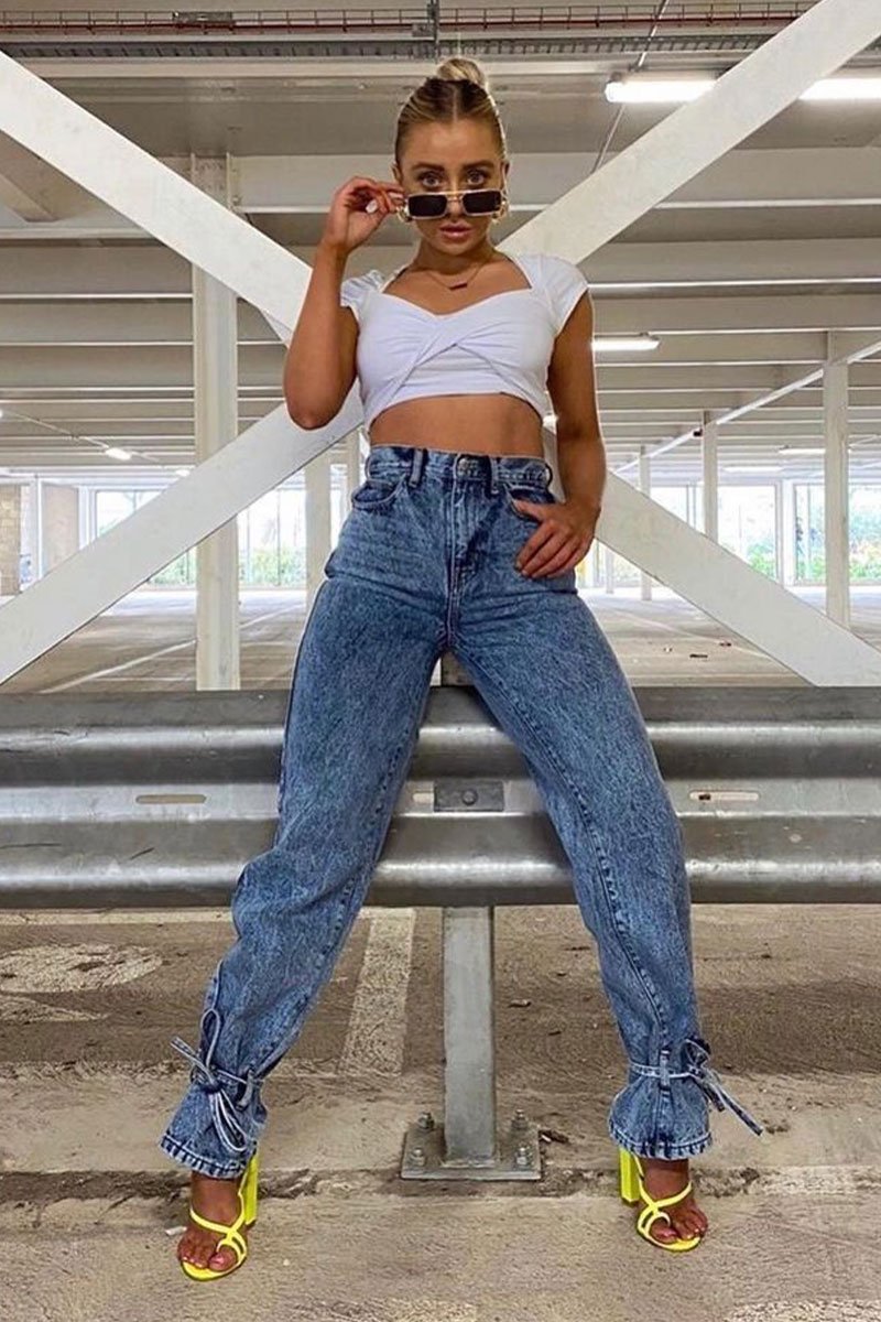 Light Blue Ankle Tie Straight Leg Jeans - Jasmine-Jeans