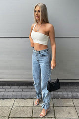 Light Blue Ankle Tie Straight Leg Jeans - Jasmine-Jeans