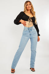 Light Blue Asymmetric Waist Straight Jeans - Galina-Jeans