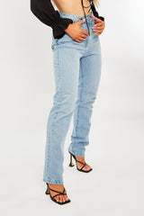 Light Blue Asymmetric Waist Straight Jeans - Galina-Jeans