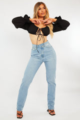 Light Blue Asymmetric Waist Straight Jeans - Galina-Jeans