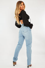 Light Blue Asymmetric Waist Straight Jeans - Galina-Jeans