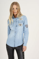 Light Blue Badge Denim Shirt - Blake-Shirts