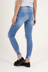Light Blue Badge Distressed High Waisted Jeans - Leora-Jeans