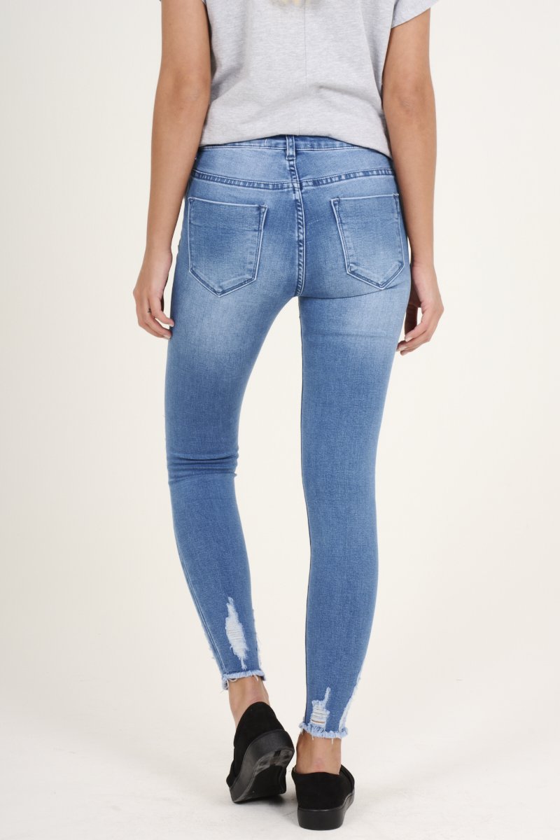 Light Blue Badge Distressed High Waisted Jeans - Leora-Jeans