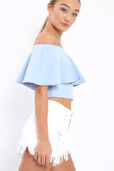 Light Blue Bardot Crop Top - Justine-Tops