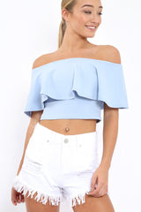 Light Blue Bardot Crop Top - Justine-Tops
