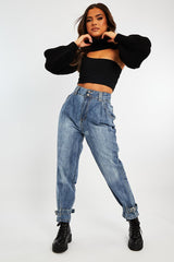 Light Blue Buckle Ankle Balloon Fit Jeans - Nicole-Jeans