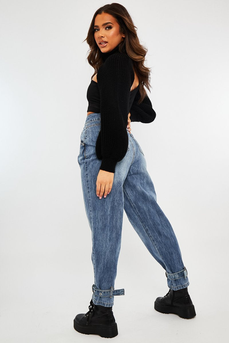 Light Blue Buckle Ankle Balloon Fit Jeans - Nicole-Jeans