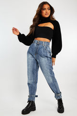 Light Blue Buckle Ankle Balloon Fit Jeans - Nicole-Jeans