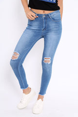 Light Blue Bust Knee Denim Jeans - Freddie-Jeans