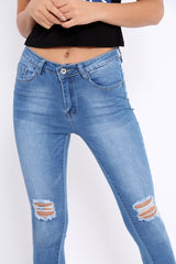 Light Blue Bust Knee Denim Jeans - Freddie-Jeans
