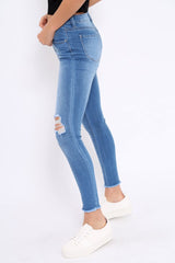 Light Blue Bust Knee Denim Jeans - Freddie-Jeans