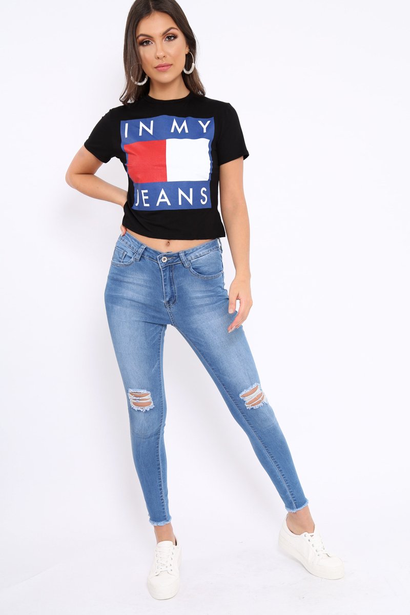 Light Blue Bust Knee Denim Jeans - Freddie-Jeans