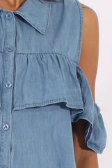 Light Blue Cold Shoulder Denim Dress - Torrie-Dresses