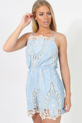 Light Blue Crochet Playsuit - Delilah-Playsuits