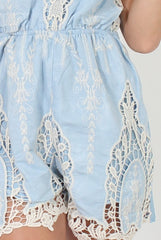 Light Blue Crochet Playsuit - Delilah-Playsuits