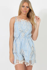Light Blue Crochet Playsuit - Delilah-Playsuits