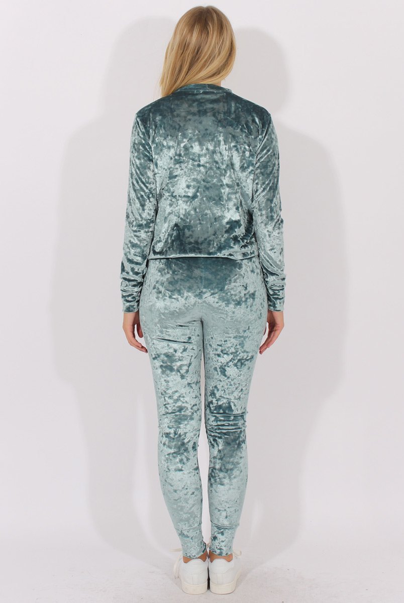 Light Blue Crushed Velvet Tracksuit - Romy-Tracksuits
