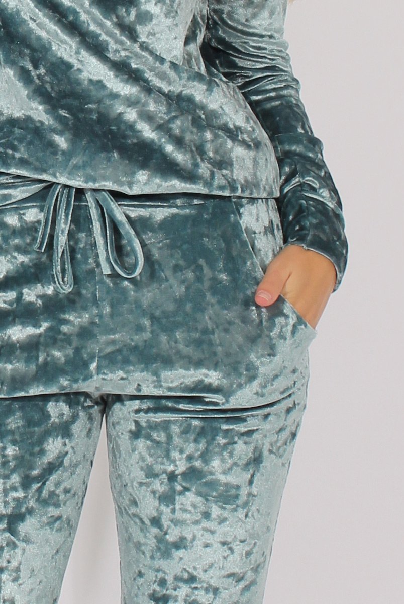 Light Blue Crushed Velvet Tracksuit - Romy-Tracksuits