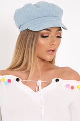 Light Blue Denim Baker Boy Hat - Tamira-Hats