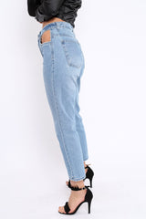Light Blue Denim Cut Out Pocket Boyfriend Jeans - Jaime-Jeans