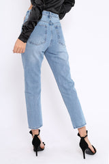 Light Blue Denim Cut Out Pocket Boyfriend Jeans - Jaime-Jeans