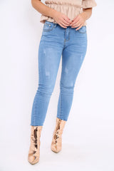 Light Blue Denim Distressed Skinny Jeans - Emberlie-Jeans