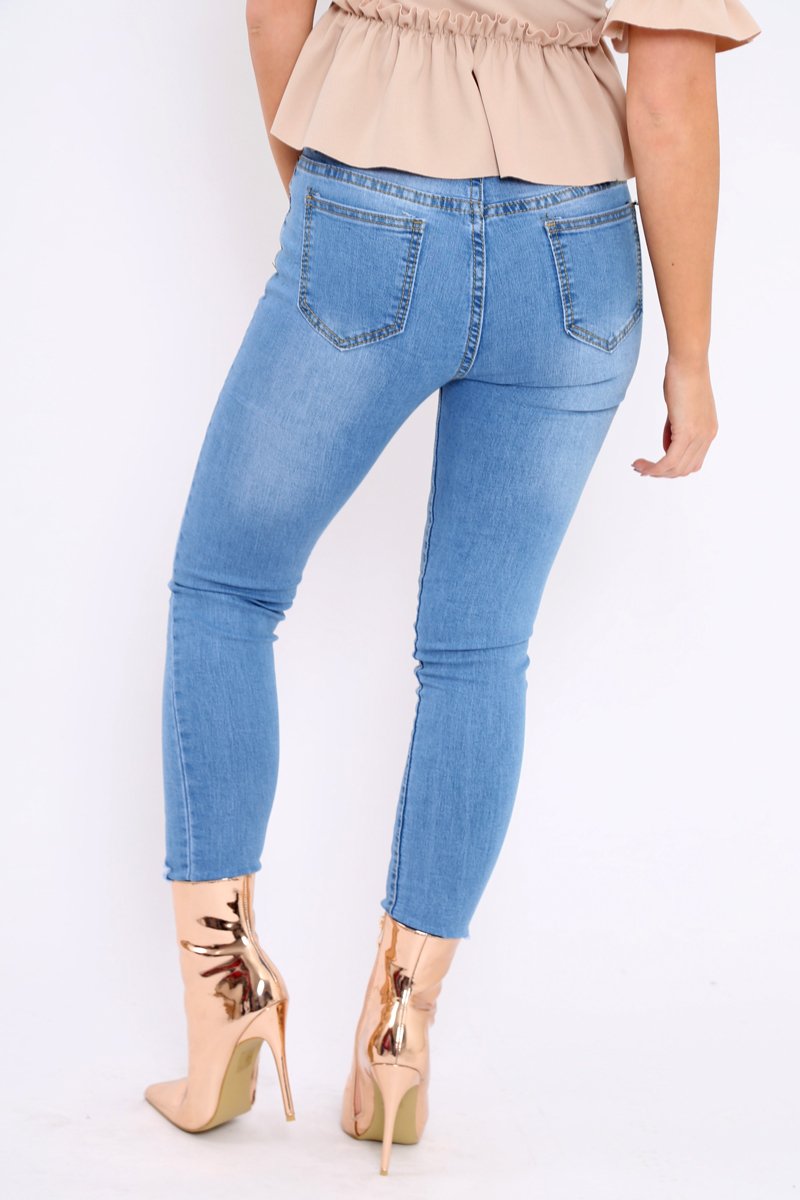 Light Blue Denim Distressed Skinny Jeans - Emberlie-Jeans