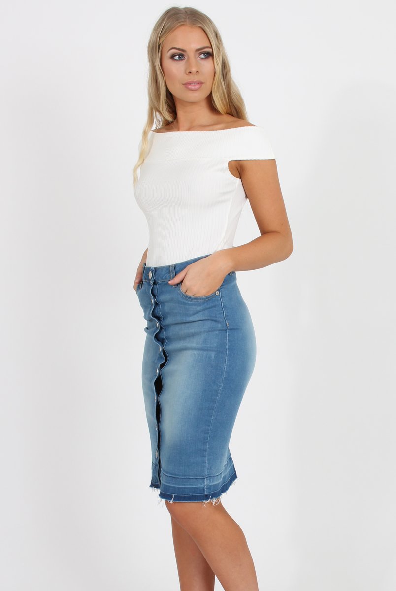 Light Blue Denim Midi Skirt - Samantha-Skirts