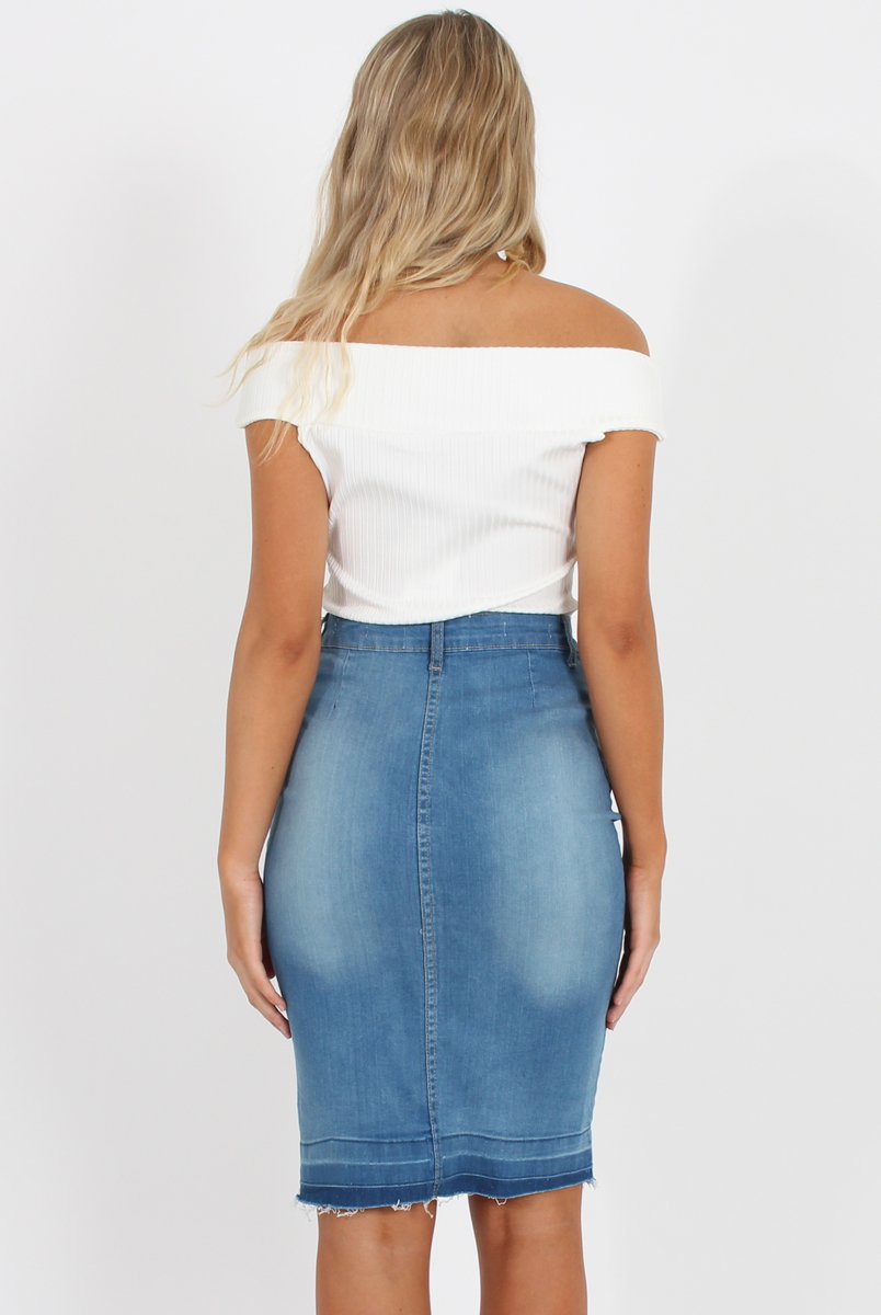 Light Blue Denim Midi Skirt - Samantha-Skirts