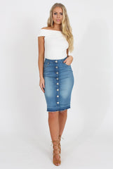 Light Blue Denim Midi Skirt - Samantha-Skirts