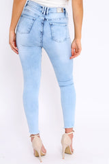 Light Blue Denim Ripped Lace Up Jeans - Zadee-Jeans