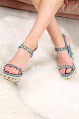 Light Blue Denim Studded Wedges - Darcy-Wedges