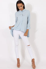 Light Blue Dipped Hem Shirt - Paloma-Shirts