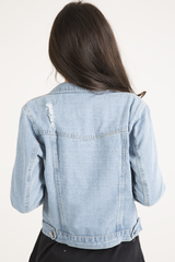 Light Blue Distressed Cropped Denim Jacket - Charlie-Jackets