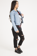 Light Blue Distressed Cropped Denim Jacket - Charlie-Jackets