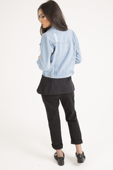 Light Blue Distressed Cropped Denim Jacket - Charlie-Jackets