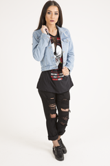 Light Blue Distressed Cropped Denim Jacket - Charlie-Jackets