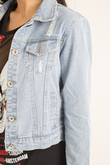 Light Blue Distressed Cropped Denim Jacket - Charlie-Jackets