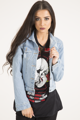 Light Blue Distressed Cropped Denim Jacket - Charlie-Jackets