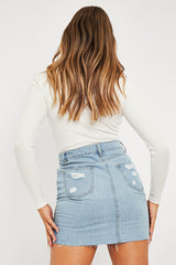 Light distressed shop denim skirt