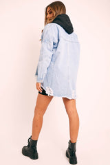 Light Blue Distressed Denim Oversized Shirt - Deena-Shirts