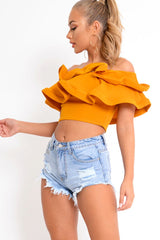 Light Blue Distressed Hem Shorts - Aalijah-Shorts