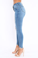 Light Blue Distressed Jeans - Macy-Jeans